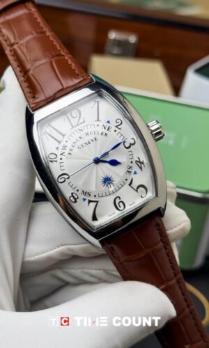 Frank Muller Cintree Curvex Silver Dial Brown Belt