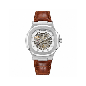 Patek Philippe Skeletion Nautilus Silver Body White Dial Brown Belt